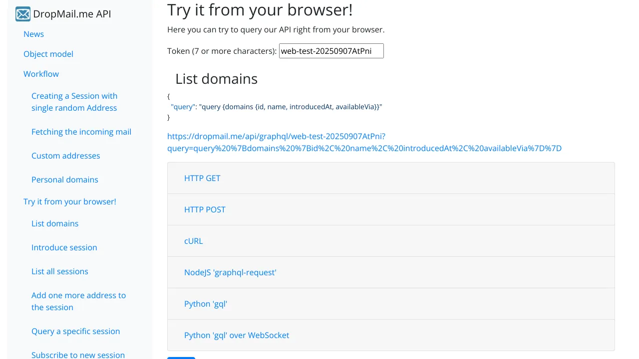 Screenshot of DropMail website