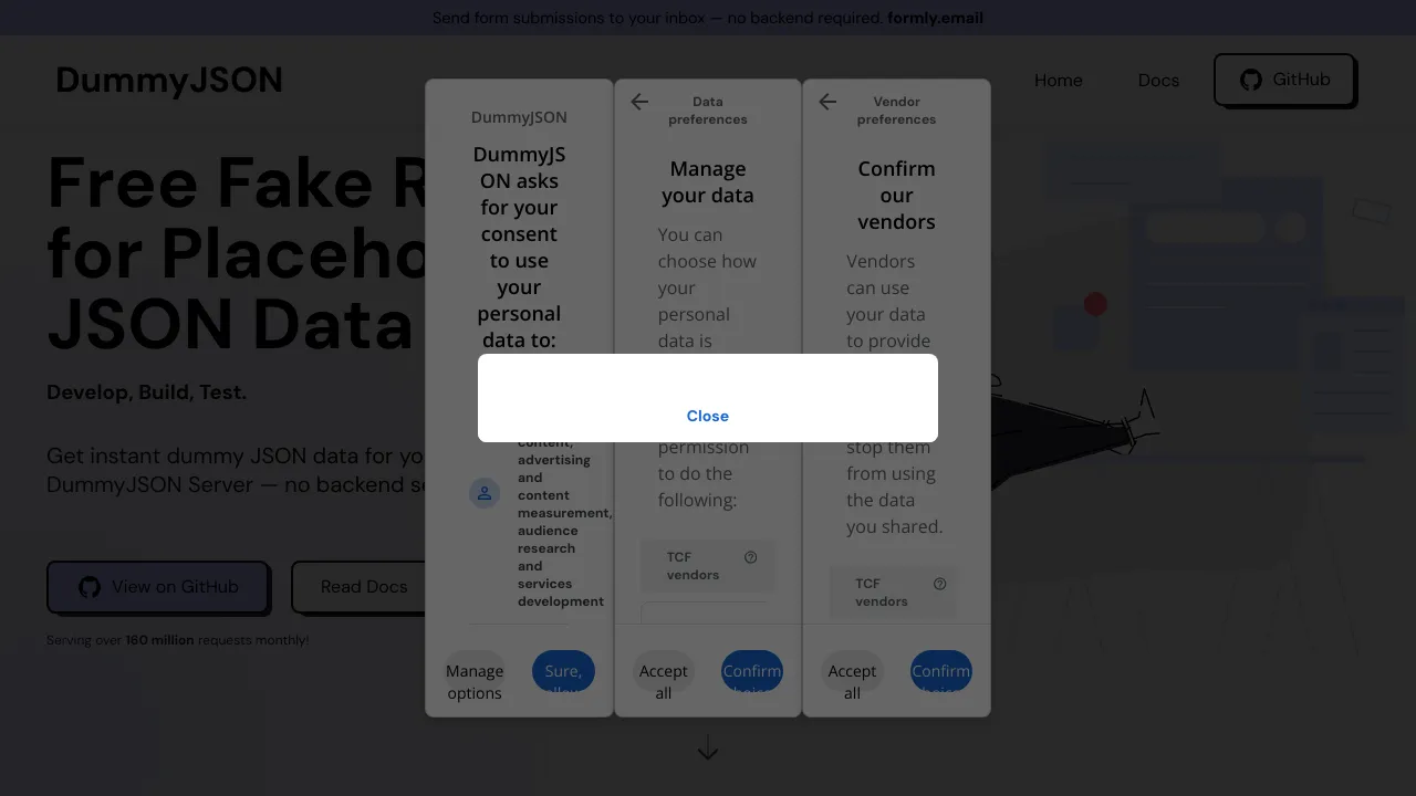 Screenshot of DummyJSON website