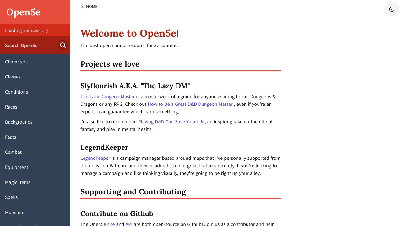 Screenshot of Dungeons and Dragons (Alternate) website