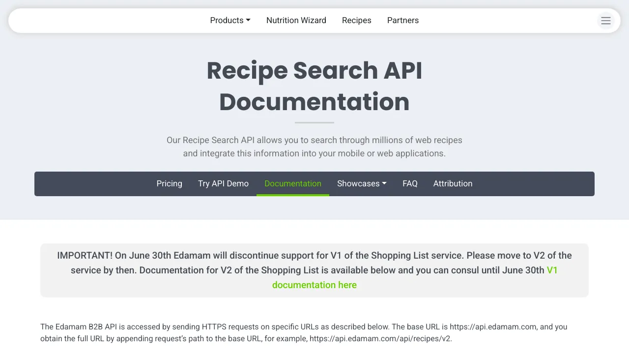 Screenshot of Edamam Recipes website