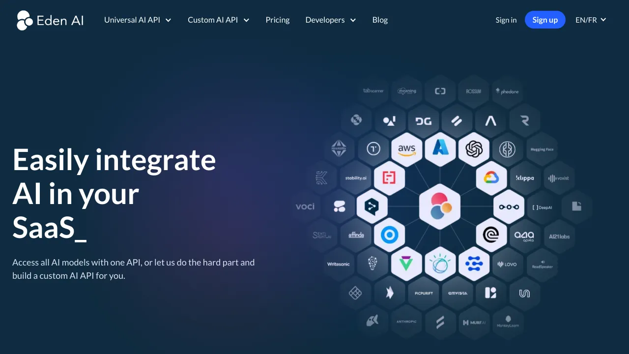 Screenshot of Eden AI website