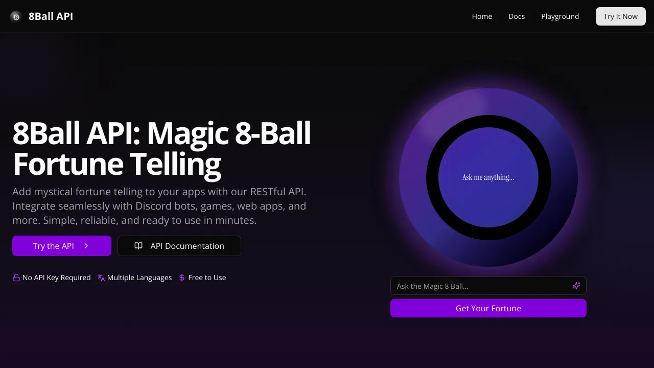 Screenshot of Eight Ball website