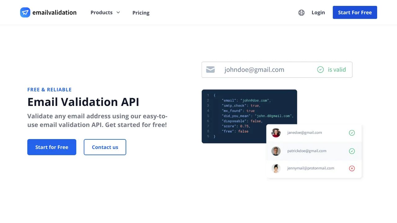 Screenshot of Emailvalidation website