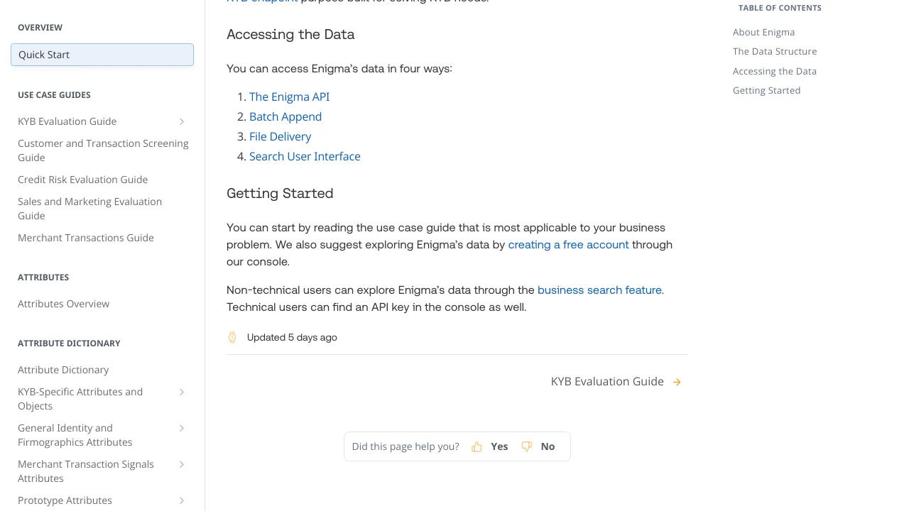 Screenshot of Enigma Public website