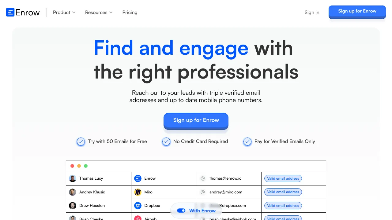 Screenshot of Enrow website