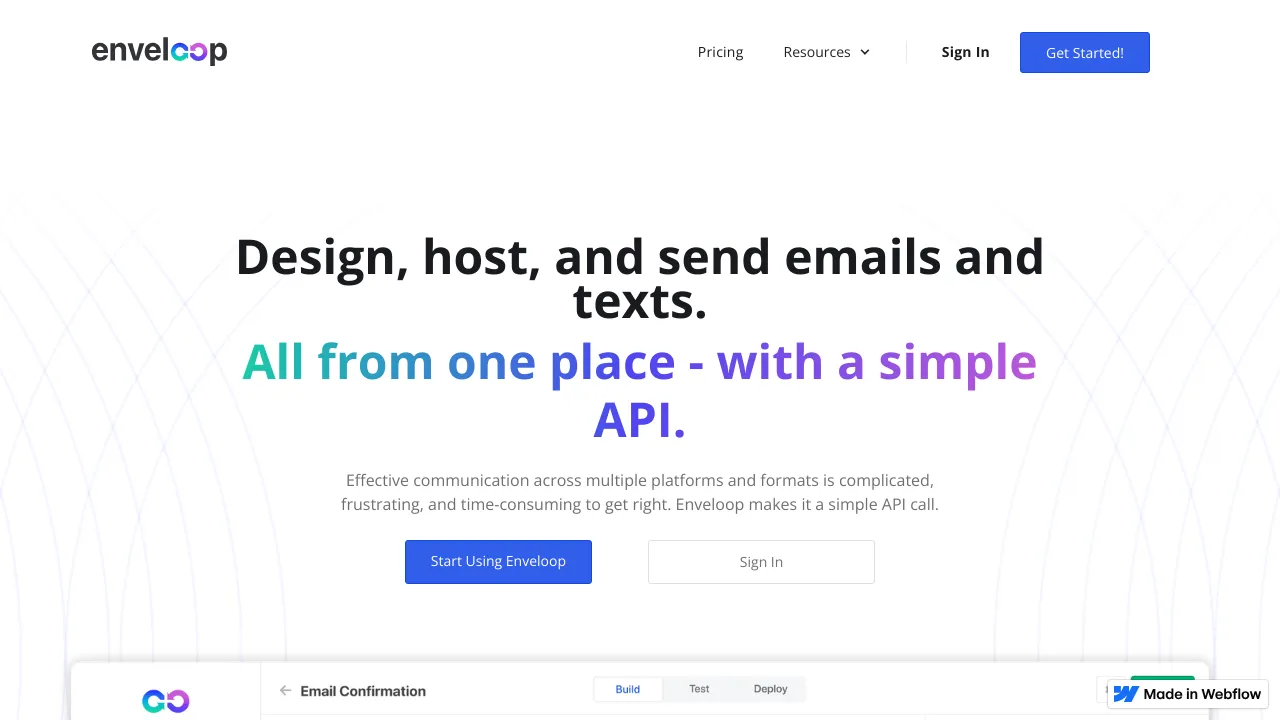Screenshot of Enveloop website