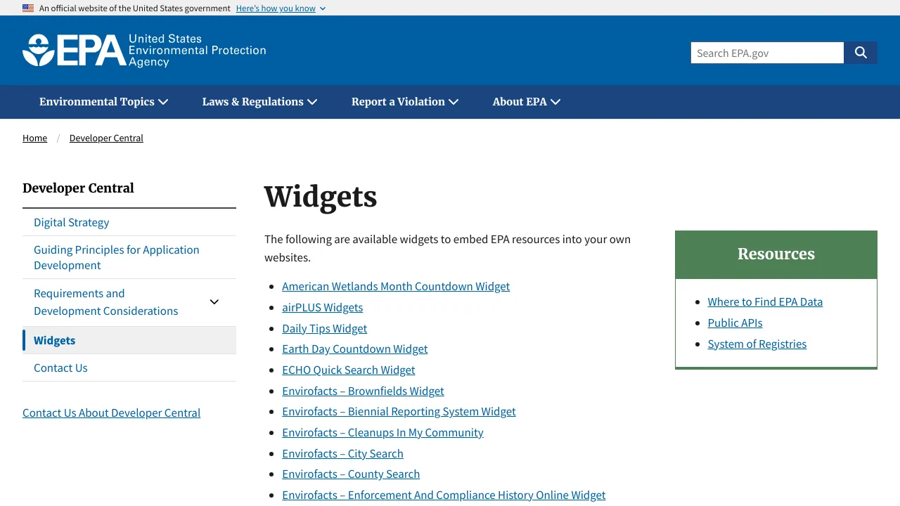 Screenshot of EPA website