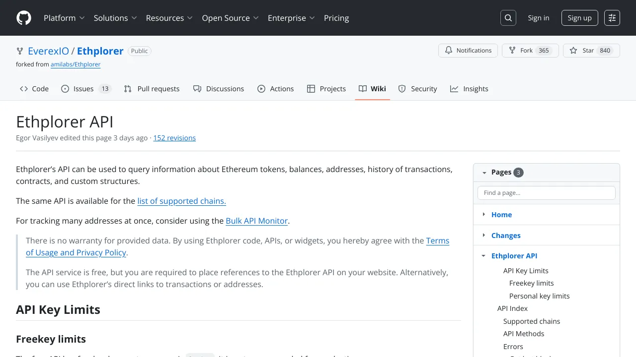 Screenshot of Ethplorer website