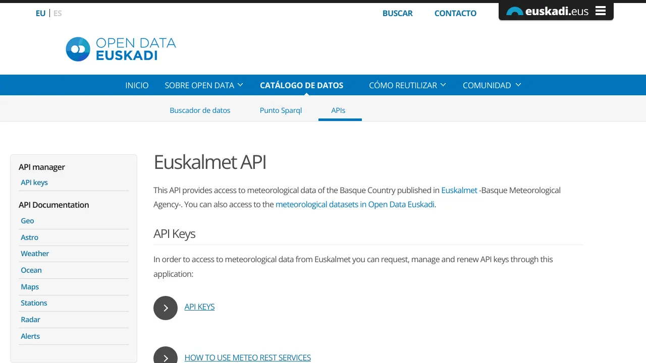 Screenshot of Euskalmet website