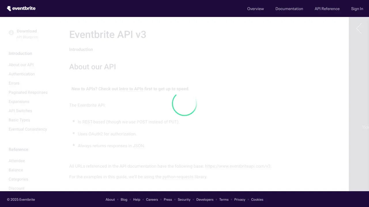 Screenshot of Eventbrite website