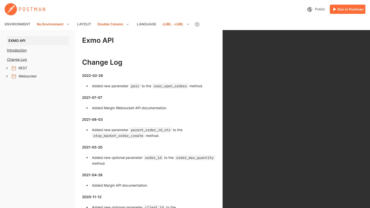 Screenshot of EXMO website