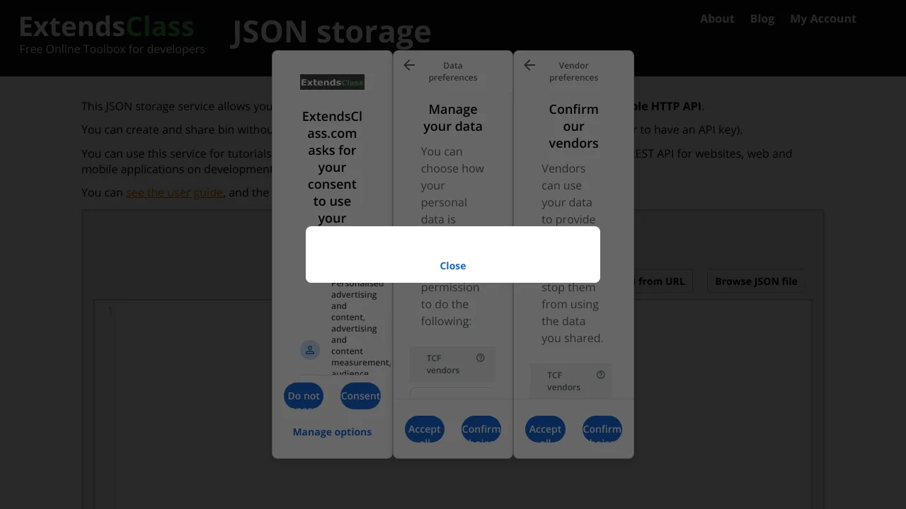 Screenshot of ExtendsClass JSON Storage website