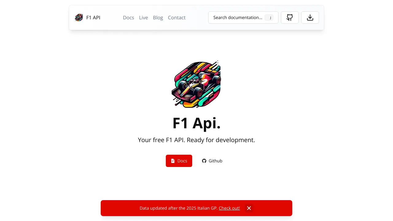 Screenshot of F1 API website