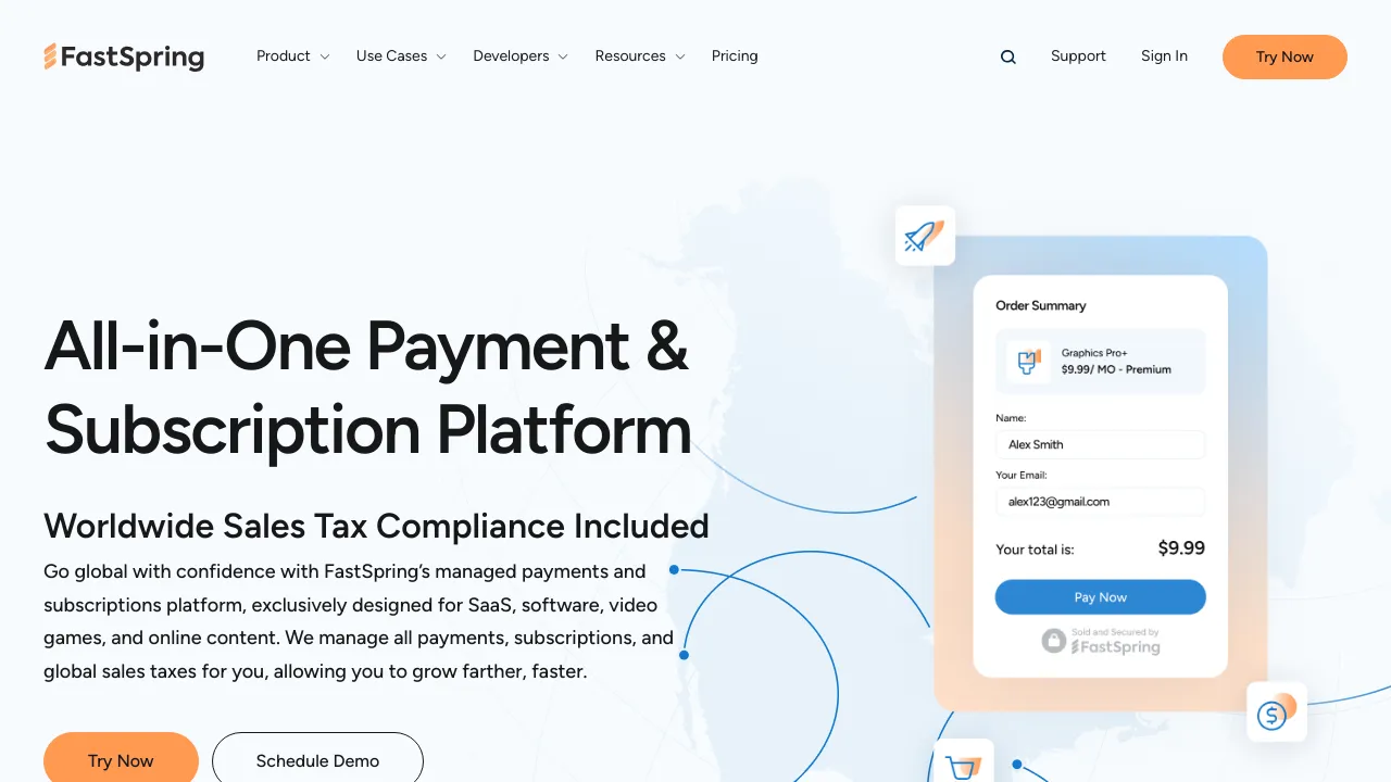 Screenshot of FastSpring website