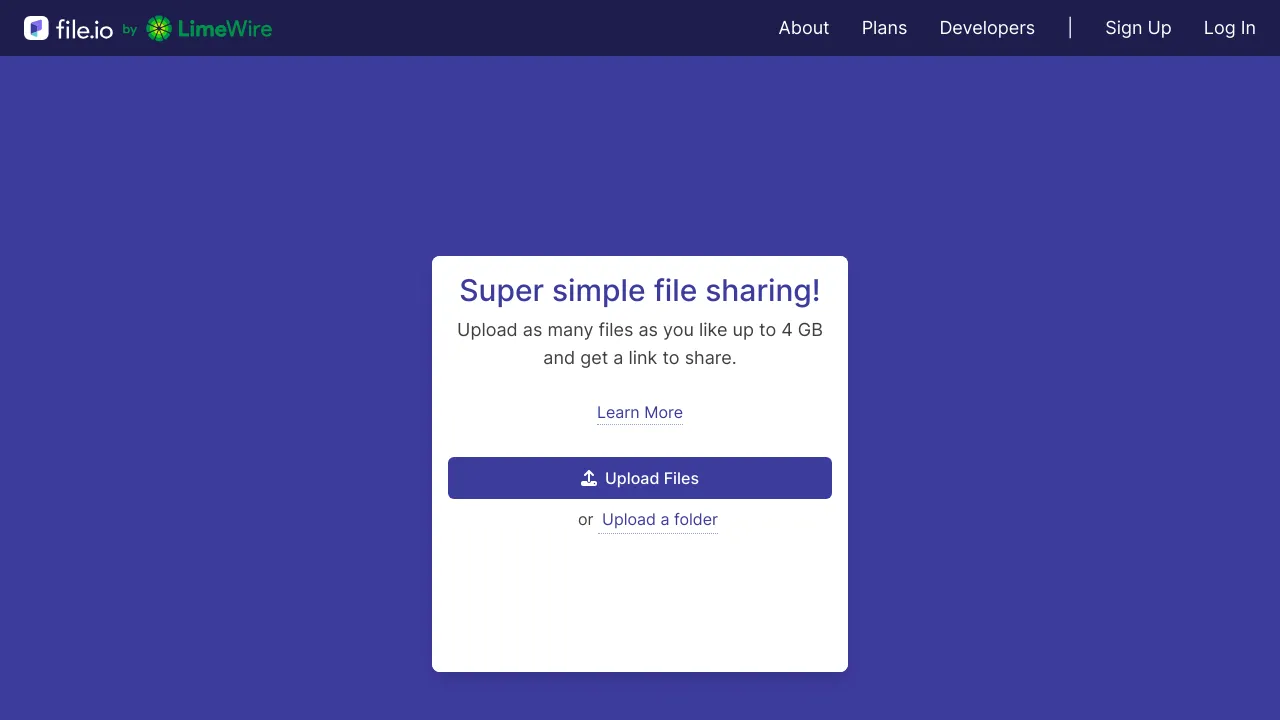 Screenshot of File.io website