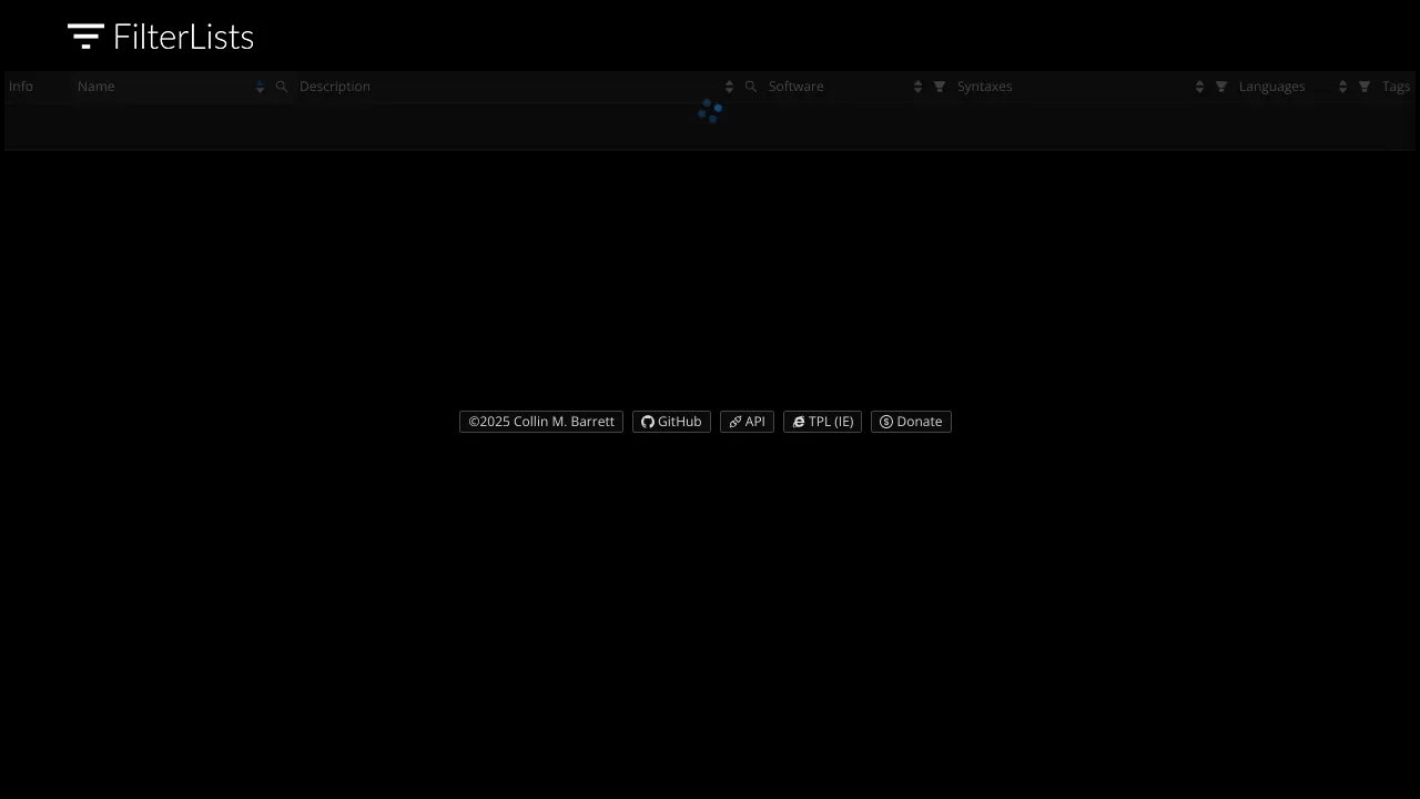 Screenshot of FilterLists website