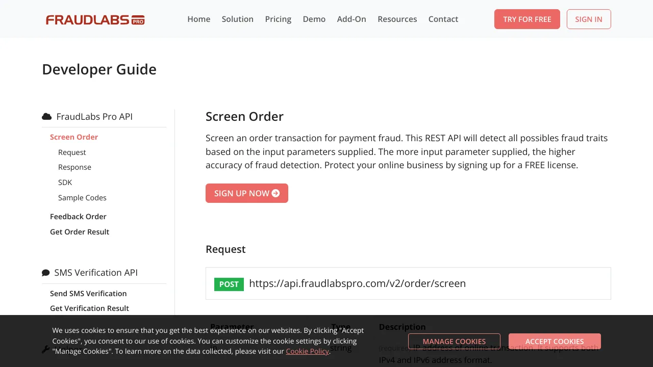 Screenshot of FraudLabs Pro website