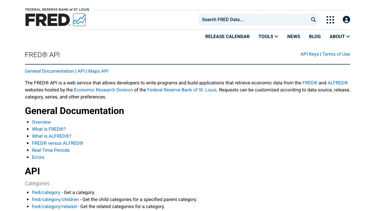 Screenshot of FRED website