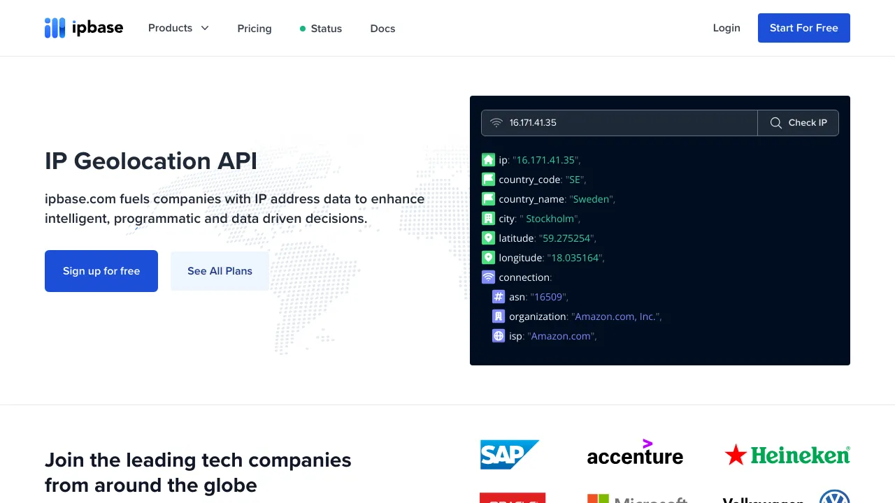 Screenshot of FreeGeoIP website