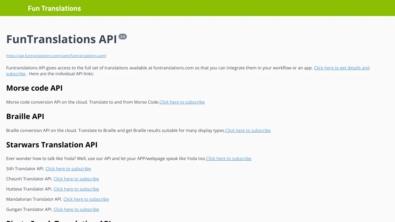 Screenshot of FunTranslations website