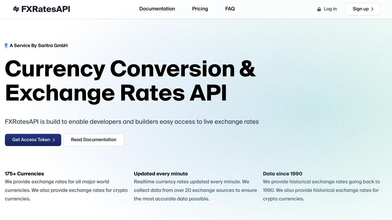 Screenshot of FxRatesAPI website