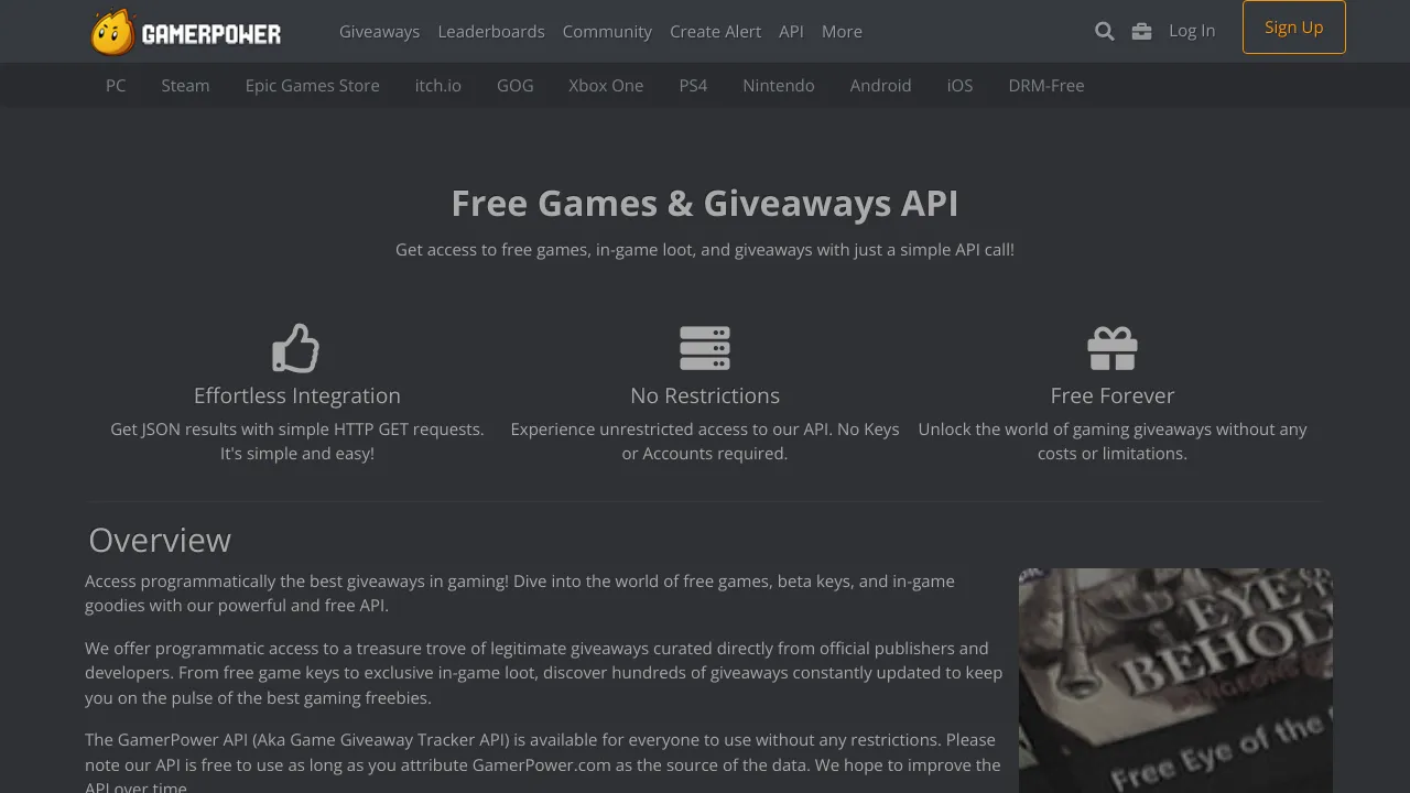 Screenshot of GamerPower website