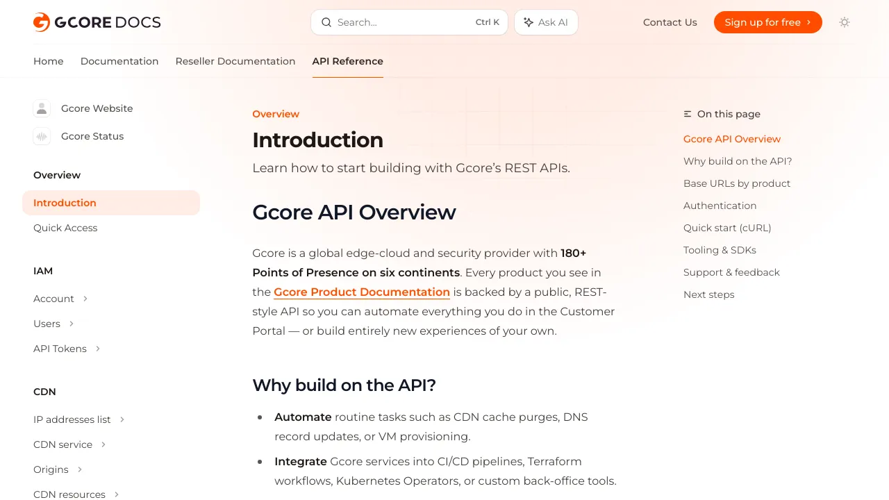 Screenshot of Gcore CDN website