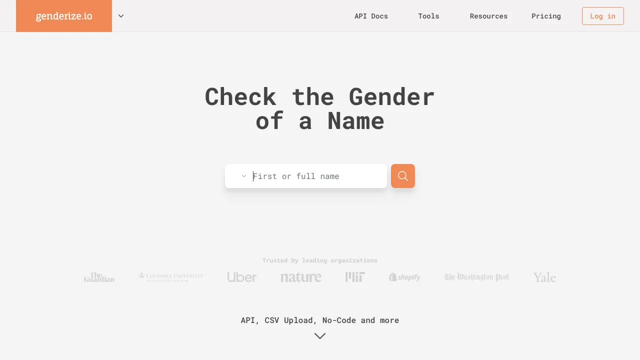 Screenshot of Genderize.io website