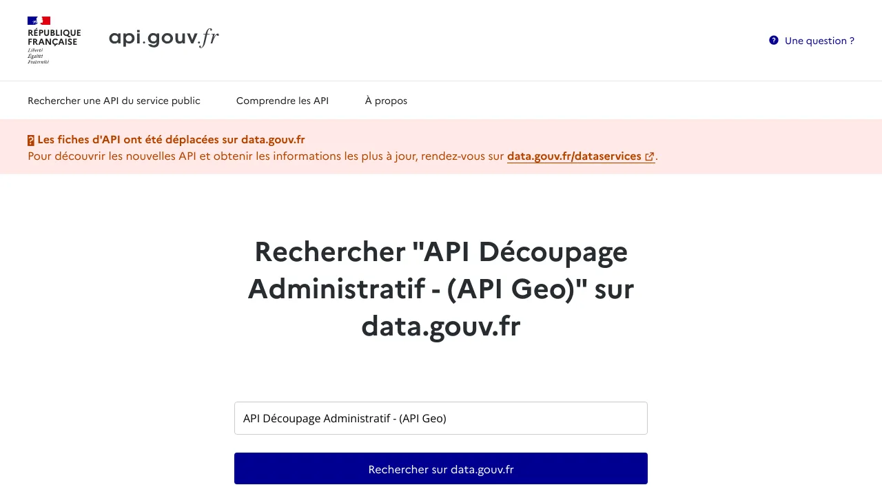 Screenshot of GeoApi website