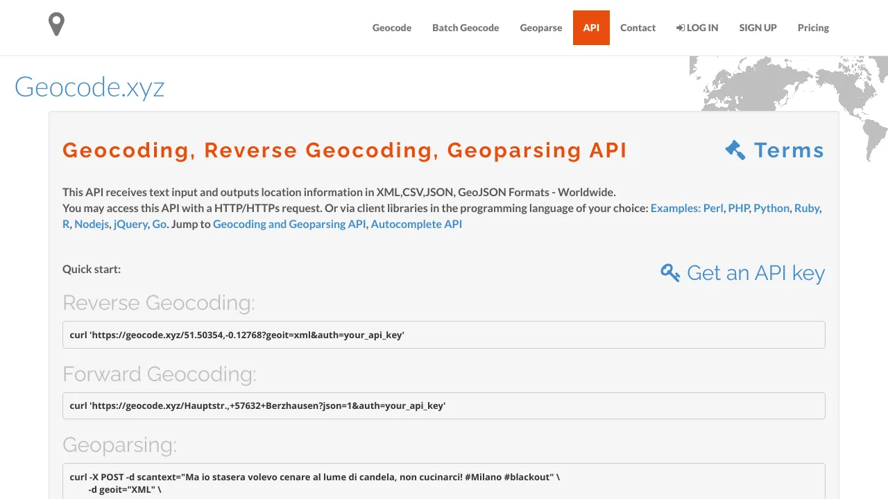 Screenshot of Geocode.xyz website