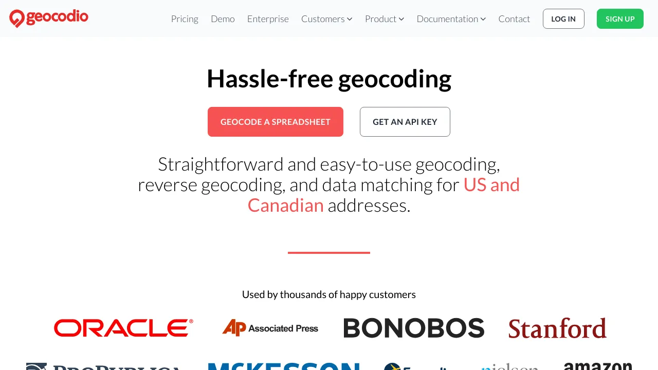 Screenshot of Geocod.io website