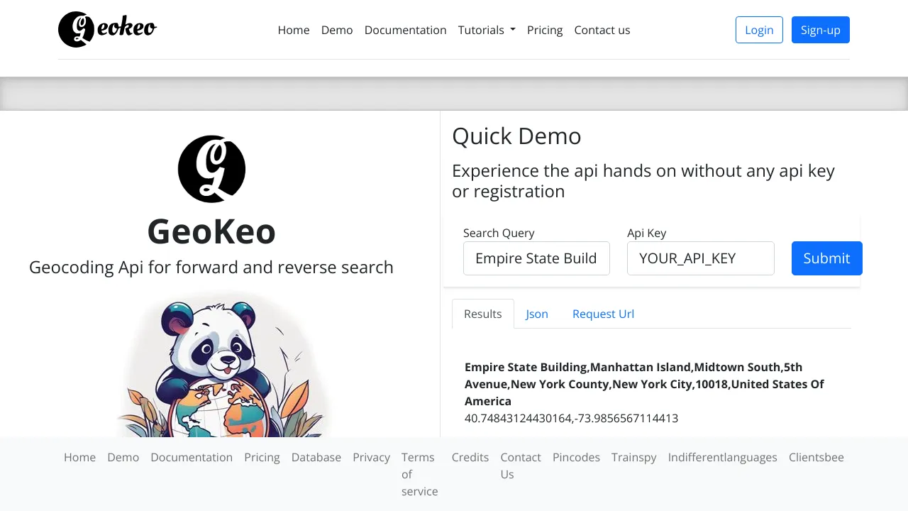 Screenshot of Geokeo website