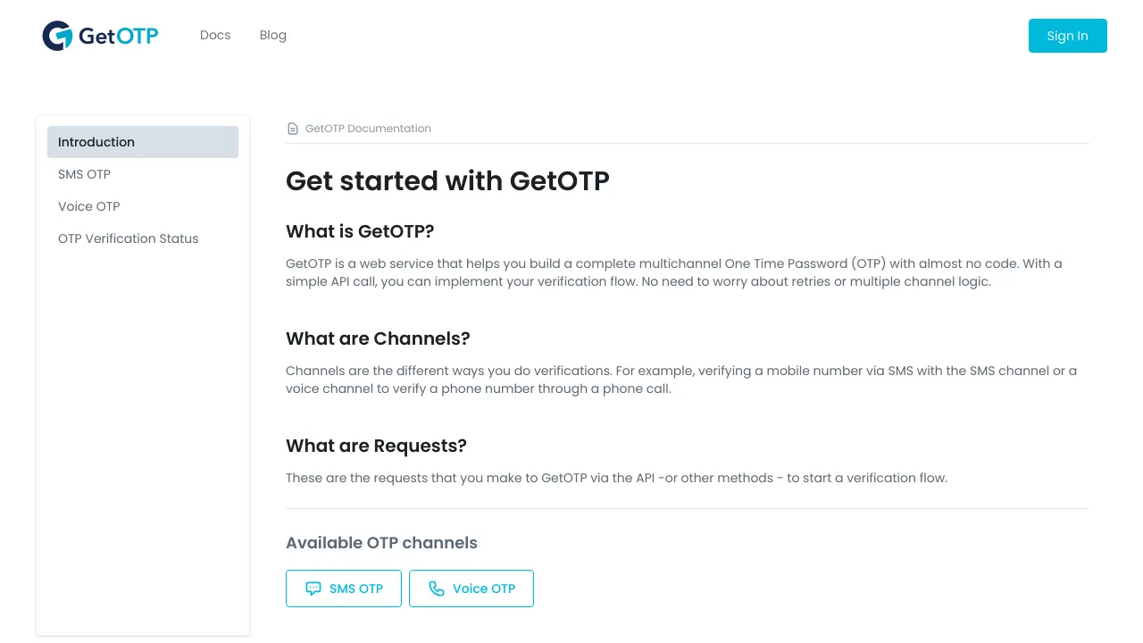 Screenshot of GetOTP website