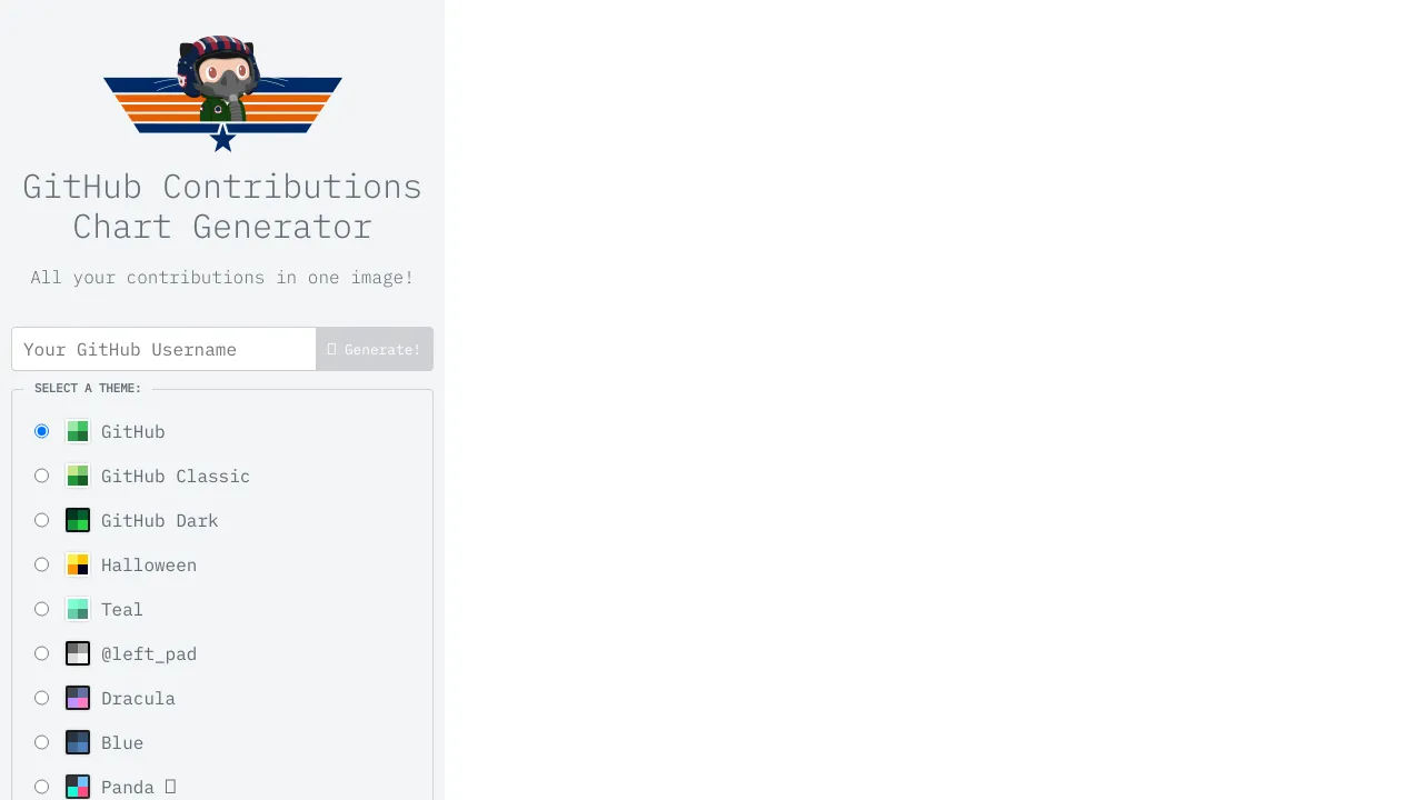 Screenshot of GitHub Contribution Chart Generator website