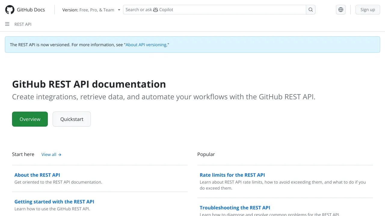 Screenshot of GitHub website