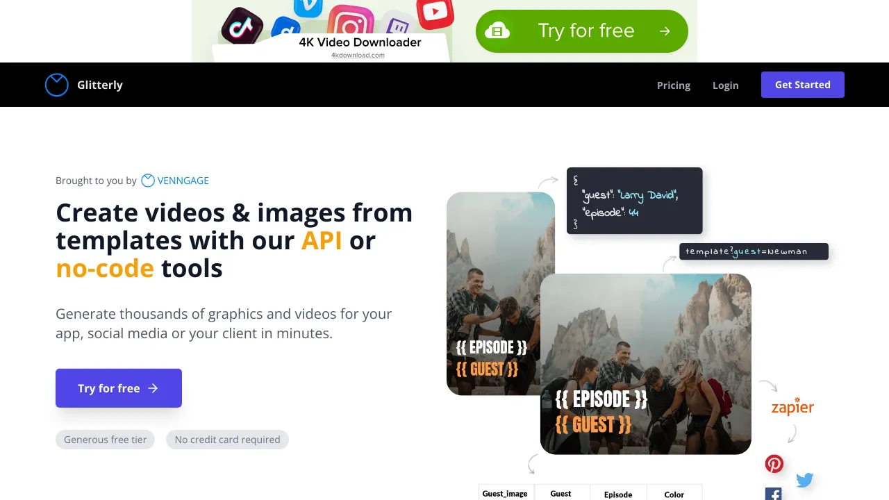 Screenshot of Glitterly website