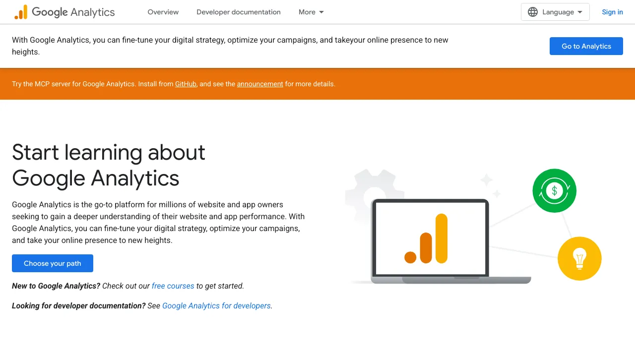 Screenshot of Google Analytics website