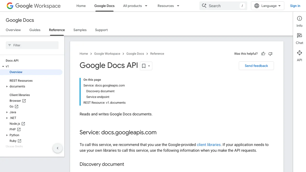 Screenshot of Google Docs website