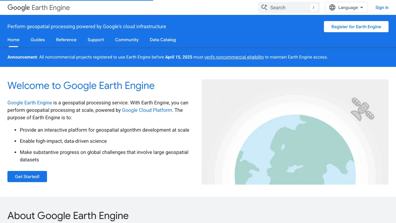 Screenshot of Google Earth Engine website