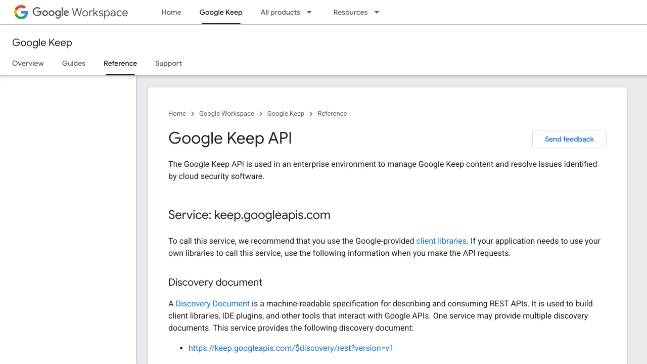 Screenshot of Google Keep website