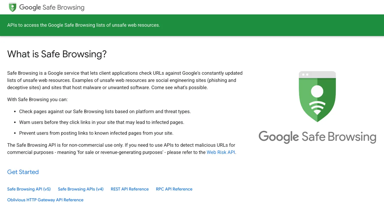 Screenshot of Google Safe Browsing website