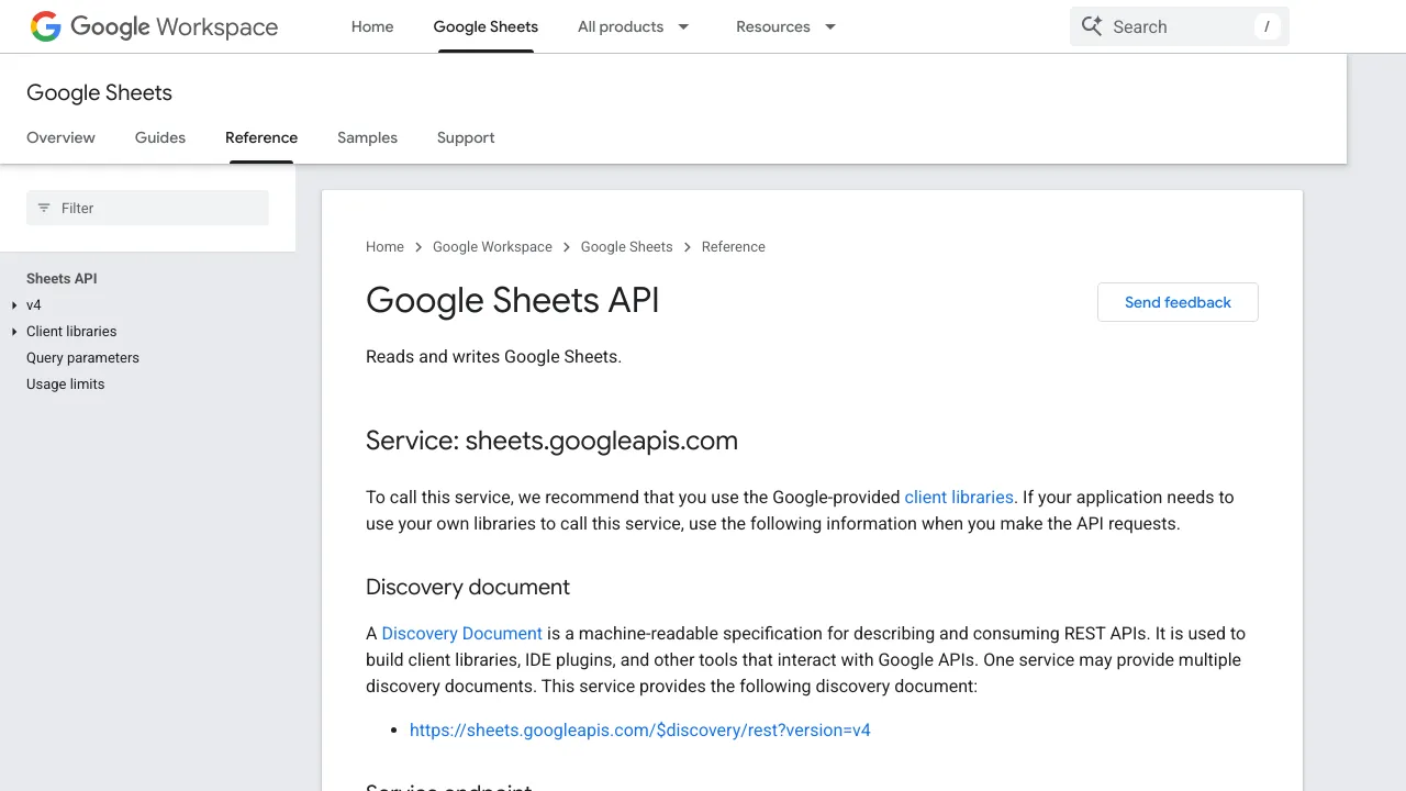 Screenshot of Google Sheets website
