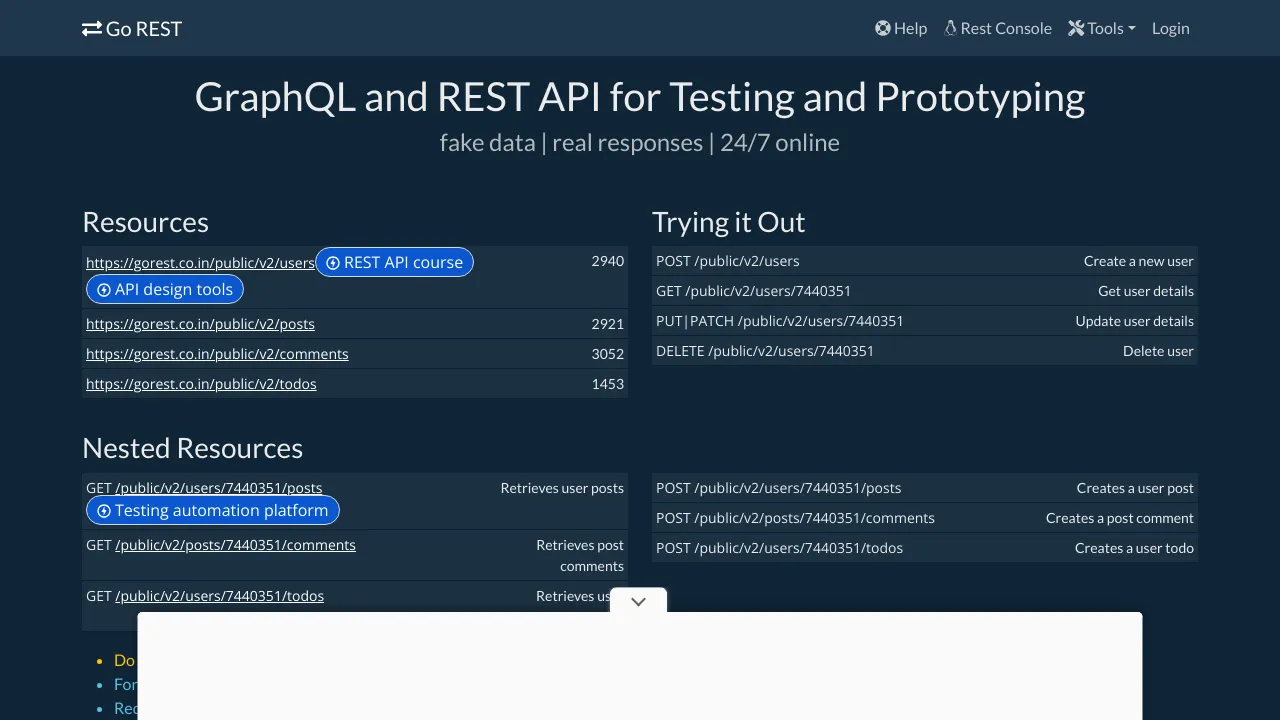 Screenshot of Gorest website