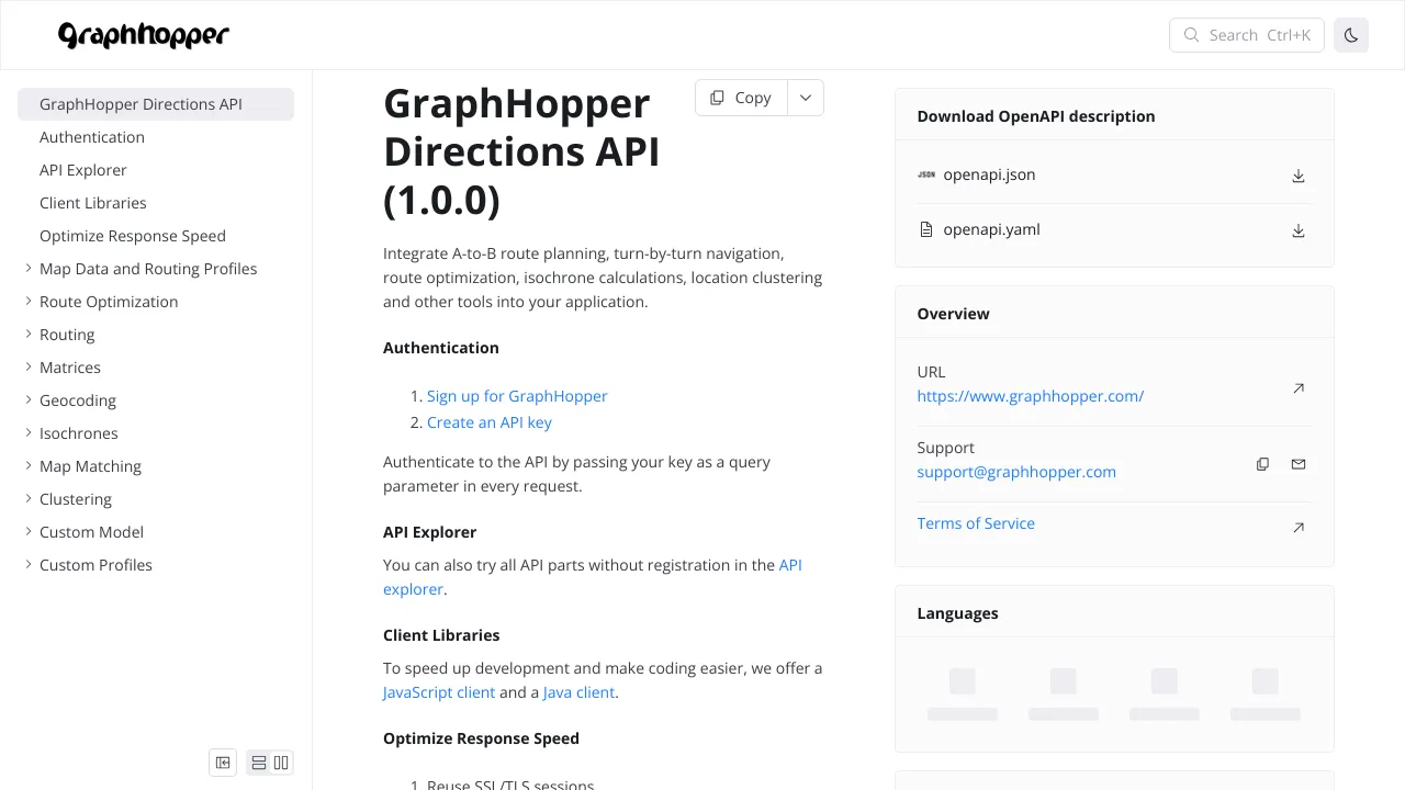 Screenshot of GraphHopper website