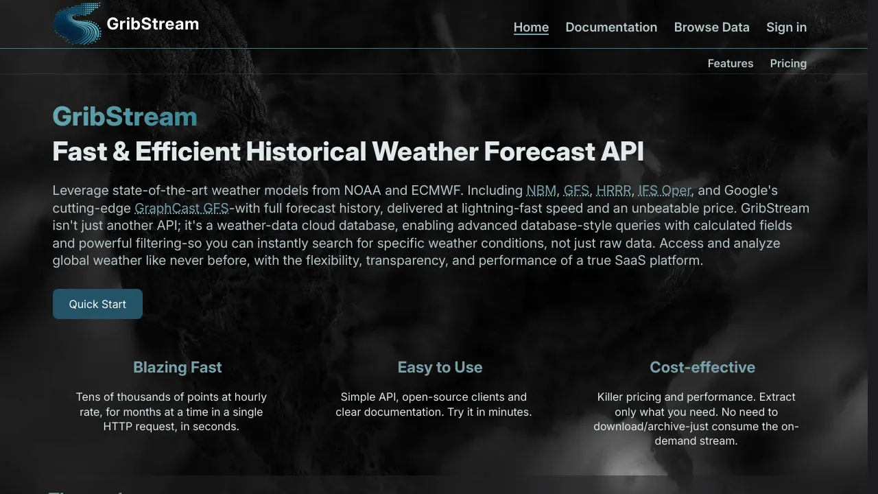 Screenshot of GribStream website