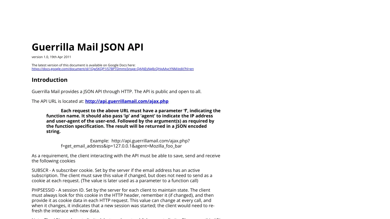 Screenshot of Guerrilla Mail website