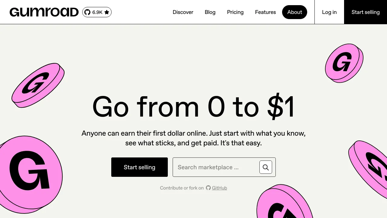 Screenshot of Gumroad website