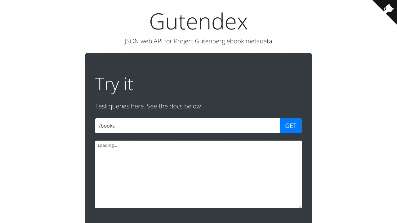 Screenshot of Gutendex website