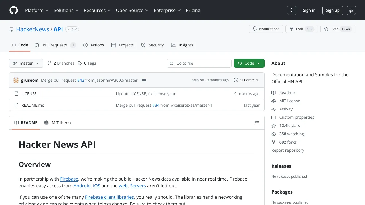 Screenshot of Hacker News website