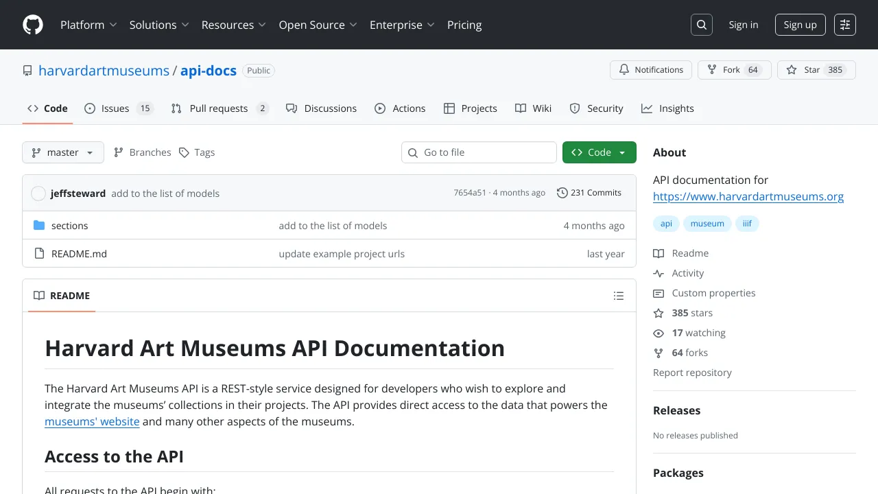 Screenshot of Harvard Art Museums website